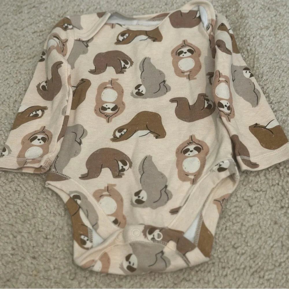 Old Navy Brown and Cream Sloth and Football Bodysuits